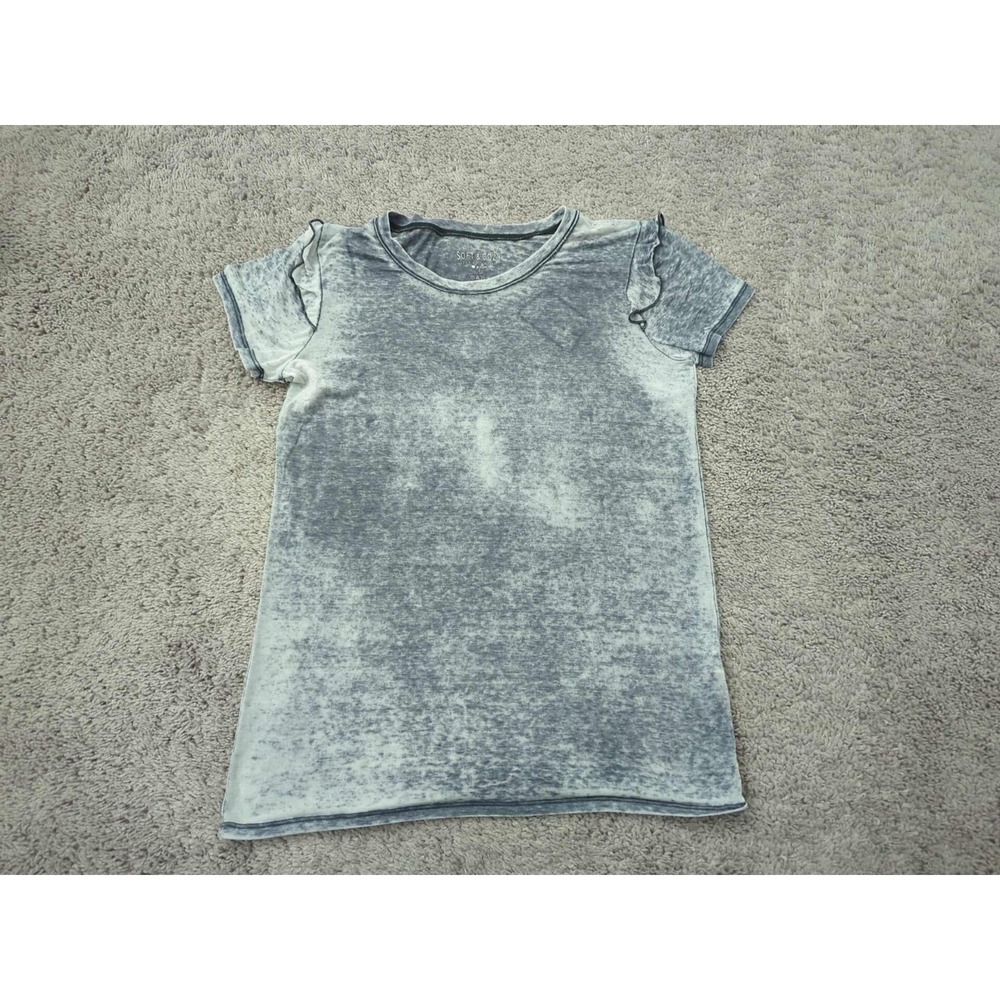 Lifestyle Soft & Cozy Shirt Womens L Gray Acid Wash Ruffle Washout Burnout Look